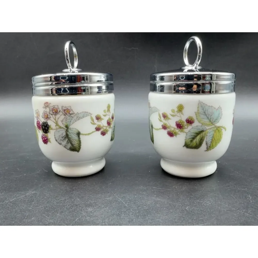 Royal Worcester Egg Coddlers Pair Lavinia Blackberry Porcelain England Vintage